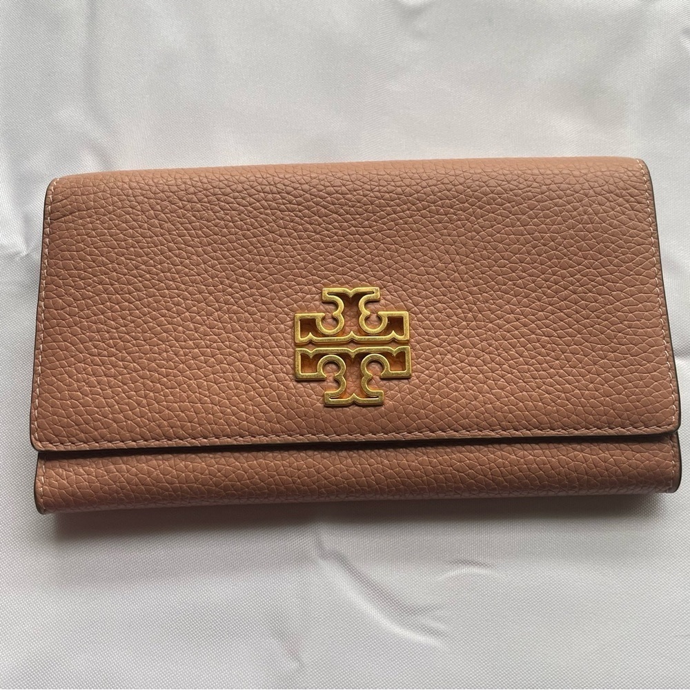 Tory Burch Britten Smartphone Wallet Pink Pebbled Leather Gold Hardware